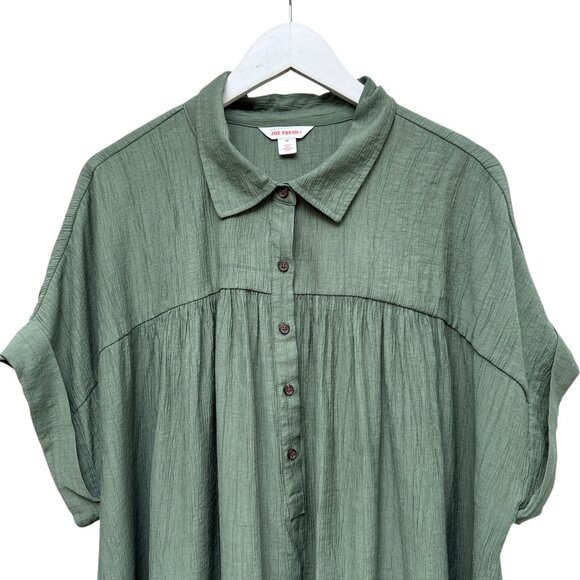JOE FRESH Womens Top Plus Size 3X Green Boho Blouse Rayon Short Sleeve Flowy - Picture 3 of 7